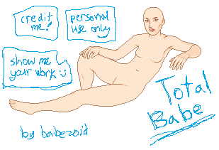 pixel base of a woman reclining, realistic proportions, leaning on some invisible couch, really proud of those hands and feet, I did a rather bad job with her face though